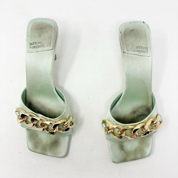 Jeffrey Campbell Mint Green Mr Big Chain Satin Heels 8 - Picture 4 of 8